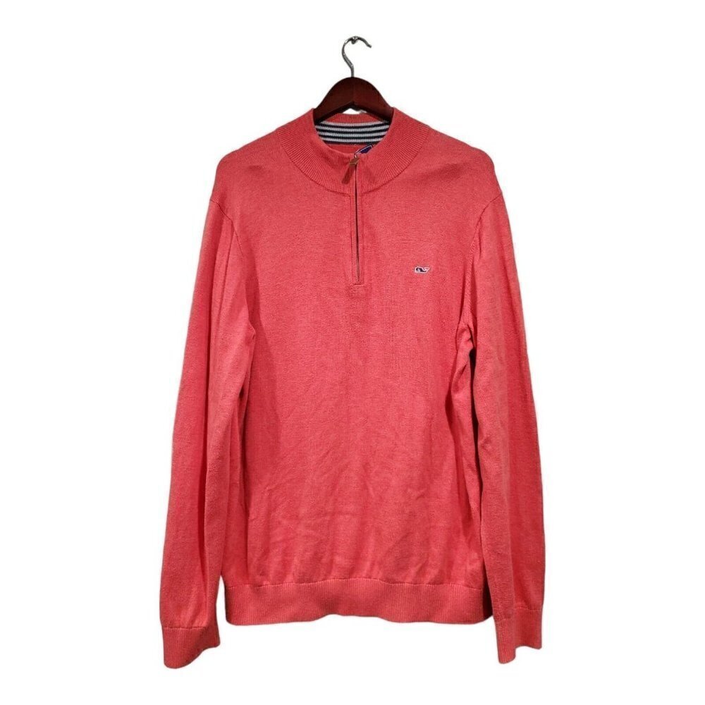 Vineyard Vines Men's Sz L Coral Blue Pull Over 1/4 Zip Cotton Shirt Sweater